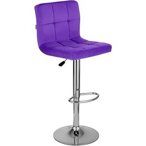 Baroni Home Sgabello da Bar o Cucina in Tessuto Imbottito, Regolabile e Girevole a 360°, con Schienale e Poggiapiedi, Struttura in Acciaio Cromato, 1 Pezzo, Viola Velluto