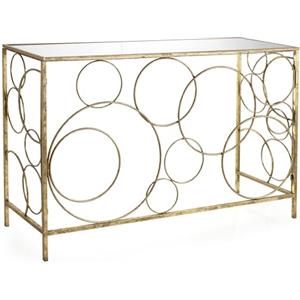 Baroni Home Consolle Rettangolare con Ripiano a Specchio e Struttura in Metallo Oro, Tavolino Basso da Salotto e Camera da Letto, Piccolo Tavolo Elegante 120x40x80 cm