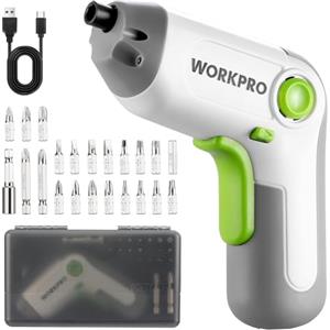 WORKPRO Avvitatore a Batteria da 3,6 V, Avvitatore Elettrico a Batteria, Set di Cacciavite Elettrico, Design Eccentrico, Punte Cr-V, con Portapunte Magnetico, Luce LED e Scatola Portatile,Verde