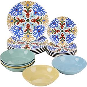 Baroni Home Servito Piatti 18 pezzi in porcellana e gres, Servizio Piatti da 6 persone, Fantasia Sorrento