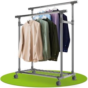 Juskys appendiabiti in metallo su rotelle - Due aste e ripiano - Mobile - Carrello portaabiti stabile - Color argento
