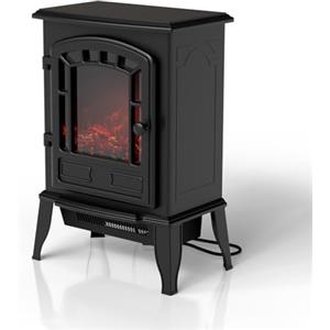 Juskys Camino elettrico 2000 W - Nero, caminetto autoportante con effetto fiamma, 2 livelli di calore, termostato e spegnimento di sicurezza per il soggiorno