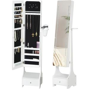 HOMCOM Armadio Portagioie con Specchio e Luci a LED Regolabili con Interruttore Touch, per Bracciali, Orecchini e Anelli