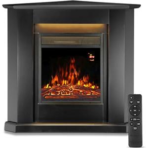 Juskys camino elettrico 1000/2000 W con riscaldamento, fuoco di camino, effetto fiamma, telecomando, illuminazione a LED e timer - Camino elettrico angolare nero