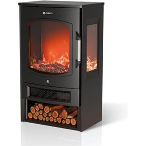 Juskys camino elettrico 1800W - Nero, stufa elettrica con effetto fiamma LED, WiFi/App, telecomando