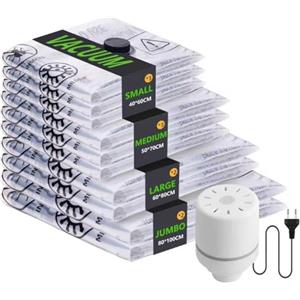 JINER Sacchetti Sottovuoto Vestiti con Pompa Elettrica, 10 Pezzi Buste Sottovuoto Vestiti (2 Jumbo, 2 Grandi, 3 Medi, 3 Piccoli), Sacchi Sottovuoto Piumoni per Coperte, Piumini, Cuscini, Maglioni