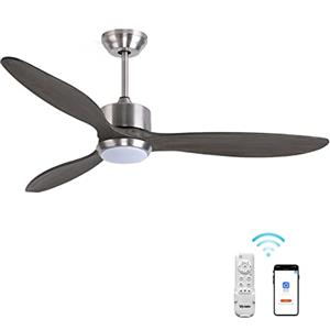 Ovlaim Quiet 132cm ventilatore da soffitto in legno massiccio con telecomando luminoso, 3 lama grande moderno intelligente ventilatori da soffitto per camera da letto soggiorno, Grigio