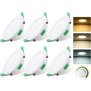Fynokst Faretti LED Soffitto 230V, 7W Dimmerabile Faretto LED Interno per 68mm - 78mm Diametro Foro, 3000K/4000K/6500K Regolabile, IP44 Faretti LED da Incasso per Cartongesso, Cucina, Bagno, Set of 6