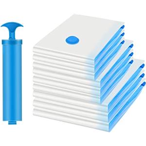 CKCLR Sacchetti Sottovuoto Vestiti, 8 Sacchetti Sottovuoto per Vestiti Busta Salvaspazio con Doppia Zip Sicura, 40x60 60x80 80x100 Sacchi Sottovuoto per Lenzuola, Piumoni, Cuscini, Pompa inclusa(9-Pack)