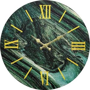 Baroni Home Orologio da Parete Silenzioso in Vetro Temperato, Orologio da Muro con Numeri Romani e Lancette Oro, Orologio da Soggiorno, Studio e Sala da Pranzo, 43x4x43 cm, Marmo Verde