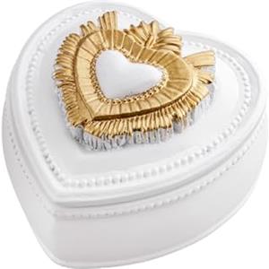 Baroni Home Cofanetto Cuore Sacro Ex-Voto in Resina Dipinta a Mano, Arte Sacra Tradizionale,Portagioie o Portaoggetti Decorativo Bianco e Oro, Idea Regalo, 9x9x5,5 cm