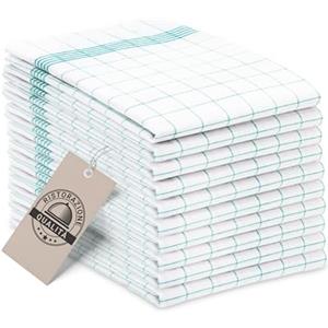 ZOLLNER 10 Strofinacci - canovacci in cotone 50x70 cm - burrazzi da cucina assorbenti e resistenti - a quadretti bianchi e turchesi - lavabili a 95°C - qualità gastronomica - certificato OEKO-TEX (R)