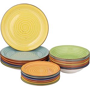 Baroni Home Servito Piatti 18 pezzi in ceramica, Servizio Piatti da 6 persone, Fantasia Multicolor