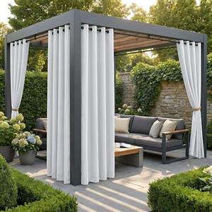 PONY DANCE Tende da Esterno Impermeabile Tende da Sole per Esterno con Anelli 4 Pezzi L132 x A213 CM Blackout Curtains per Balcone e Gazebo Idrorepellente, Bianco Grigiastro