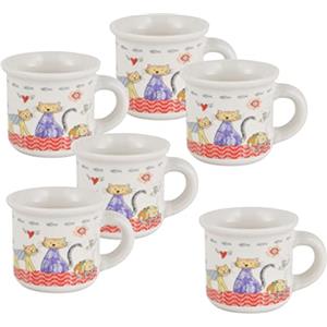 Baroni Home Tazzine in Ceramica da Caffè, Set 6 Bicchierini con Manico da Caffè 8X6X6 cm Gatti