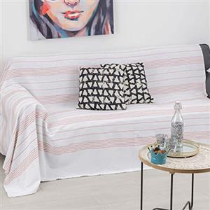 Baroni Home Telo Copritutto in Misto Cotone, 3-in-1 Copriletto Estivo, Plaid e Copridivano, Telo Multiuso Singolo 170x260 cm - Righe Ecru