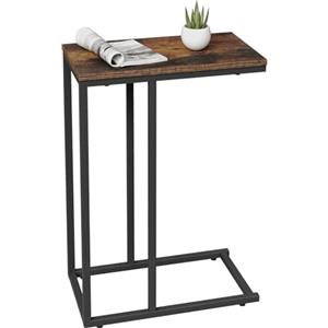 WOLTU Tavolino a Forma di C, Tavolino Compatto con Struttura in Metallo e Piano in Legno Ingegnerizzato, per Divano/Letto/Soggiorno/Camera da Letto, L45xP25xH63,5cm, Marrone Rustico+Nero