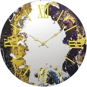 Baroni Home Orologio da Parete Silenzioso in Vetro Temperato, Orologio da Muro con Numeri Romani e Lancette Oro, Orologio da Soggiorno, Studio e Sala da Pranzo, 43x4x43 cm, Marmo Specchio