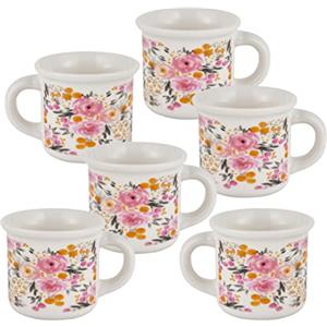 Baroni Home Tazzine in Ceramica da Caffè, Set 6 Bicchierini con Manico da Caffè 8X6X6 cm Fiori