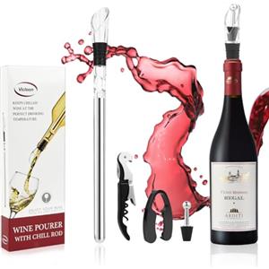 Vicloon Refrigeratore per Bottiglie Vino, 4 in 1 Decanter per Vino, in Acciaio Inossidabile, con Apribottiglie, Tappo, Tagliacapsule, Bastoncino Refrigerante, per Vini Bianchi e Rossi