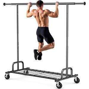 HOKEEPER Appendiabiti Heavy Duty capacità 238kg (525lbs), Appendiabiti Estensibile con Ruote Bloccabili e Ripiani, Salvaspazio per Camera da Letto, Appartamento, Lavanderia, Nero