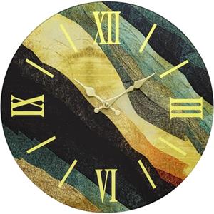 Baroni Home Orologio da Parete Silenzioso in Vetro Temperato, Orologio da Muro con Numeri Romani e Lancette Oro, 43x4x43 cm, Onde