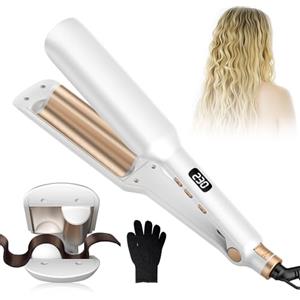 UKLISS Ferro ondulato per capelli Beach Waves, ferro arricciacapelli adatto per principianti, ferro ondulato ionico per capelli corti e lunghi con display LCD a 12 temperature (120-230℃)