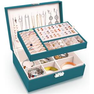 Larkumio Portagioie Donna Ragazza, Grande Porta Gioielli Bambina in Pelle PU a 2 Strati Scatole Portagioielli Cofanetto per Collane, Orecchini, Bracciali (Verde)