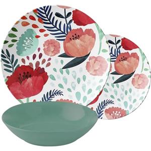 Baroni Home Servizio di Piatti da 18 pezzi in Porcellana, Servito da Tavolo Colorato per 6 Persone, Piatto Fondo, Piano, da Frutta o Dolce, Fantasia Papaveri
