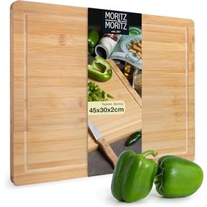 Moritz & Moritz Tagliere XXL in bambù grande - 45 x 30 x 2 cm - Tagliere in legno di bambù con scanalatura - per tagliare, mettere e servire