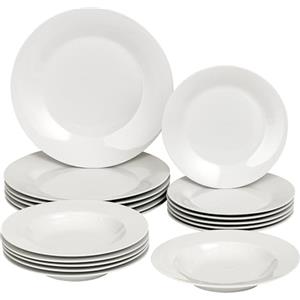 Baroni Home Servizio di Piatti da 18 pezzi in Porcellana, Servito da Tavolo Colorato per 6 Persone, Piatto Fondo, Piano, da Frutta o Dolce, Stile Bianco