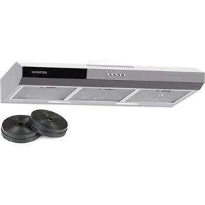 Klarstein Contempo 90 Cappa Aspirante da Incasso, 90cm Cappa per Cucina con Frontale in Vetro Acrilico, 200 m³/h, LED, Filtri ai Carboni Attivi, Argento, Efficienza Energetica C