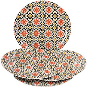 Baroni Home Set 4 Piatti Pizza Assortiti con Fantasia Cefalù, Piatti Pizza di Porcellana Ø 31 cm