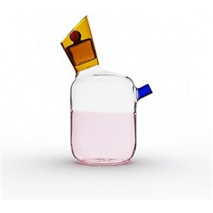 Baroni Home Oliera in Vetro Borosilicato Bicolore, Caraffa da Cucina con Beccuccio Versatore, Tappo in Vetro con Pomello, Design Moderno ed Elegante 11x8x16 cm Ambra, Blu e Rosa