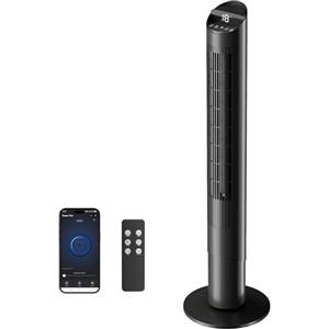 HOMCOM Ventilatore a Torre 116 cm con App WIFI e Telecomando, Ventilatore a Colonna Silenziosa con 6 Velocità, 4 Modalità, Oscillazione 65°, Timer 12H, Schermo LED, 45W, per Camera da Letto, Nero