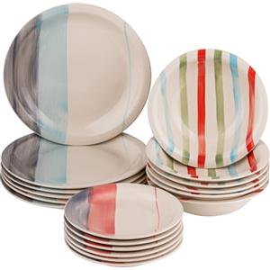 Baroni Home Servito di Piatti da 18 pezzi in Ceramica, Servizio da Tavola Decorato per 6 Persone, Piatto Fondo, Piano, da Frutta o Dolce, Stile (Righe)