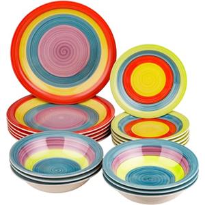 Baroni Home Servito di Piatti da 18 pezzi in Ceramica, Servizio da Tavola Decorato per 6 Persone, Piatto Fondo, Piano, da Frutta o Dolce, Stile Arcobaleno