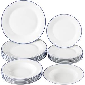 Baroni Home Servizio di Piatti da 18 pezzi in Porcellana, Servito da Tavolo Colorato per 6 Persone, Piatto Fondo, Piano, da Frutta o Dolce, Blue Line