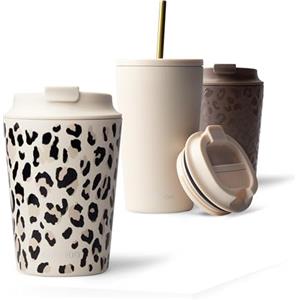 MAMEIDO Tazza da caffè termica 350 ml, Mug termico, Tazze termiche acciaio inox senza BPA, anti-perdita (Ivory Trace)