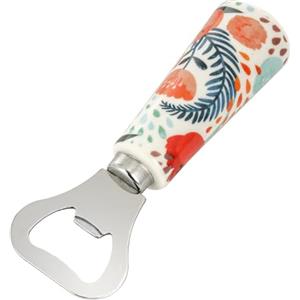 Baroni Home Apribottiglie in Metallo, Impugnatura in Porcellana Decorata, Fantasie Papavero, Idea Regalo, Servizio Tavola Quattro Stagioni, 4x12x3 cm