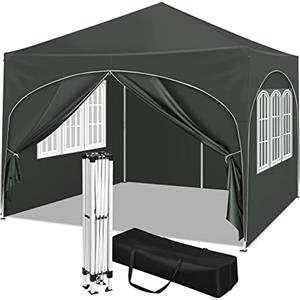 WOLTU Gazebo Pieghevole da Giardino, Gazebo Idrorepellente Pop Up da 3x3m Pannelli Laterali, Tendone Esterno, Altezza Regolabile, Protezione UV, con Custodia Grigio