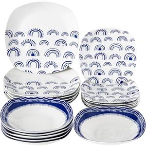 Baroni Home Servizio di Piatti da 18 pezzi in Porcellana, Servito da Tavolo Colorato per 6 Persone, Piatto Fondo, Piano, da Frutta o Dolce, Archi Blu