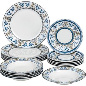 Baroni Home Servizio di Piatti da 18 pezzi in Porcellana, Servito da Tavolo Colorato per 6 Persone, Piatto Fondo, Piano, da Frutta o Dolce, Stile Cementine