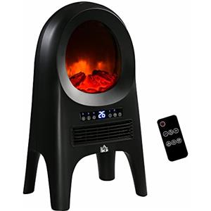 HOMCOM Camino Elettrico a 3 Modalità di Riscaldamento PTC, Caminetto Elettrico 1000W/2000W con Temperatura Regolabile, Spegnimento Automatico, Timer e Telecomando, 33.7x25.5x60.4 cm, Nero