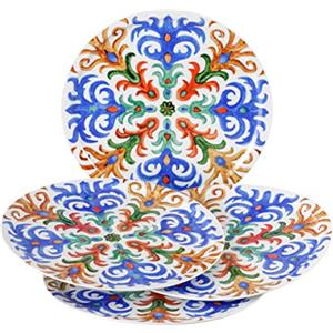 Baroni Home Set 4 Piatti Pizza Assortiti con Fantasia Sorrento, Piatti Pizza di Porcellana Ø 31 cm