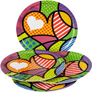 Baroni Home Set 4 Piatti Pizza Assortiti con Fantasia Pop, Piatti Pizza di Porcellana Ø 31 cm