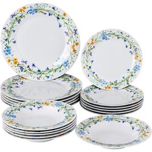 Baroni Home Servizio di Piatti da 18 pezzi in Porcellana, Servito da Tavolo Colorato per 6 Persone, Piatto Fondo, Piano, da Frutta o Dolce, Fiori di Campo