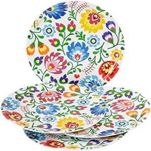 Baroni Home Set 4 Piatti Pizza Assortiti con Fantasia Fiori, Piatti Pizza di Porcellana Ø 31 cm