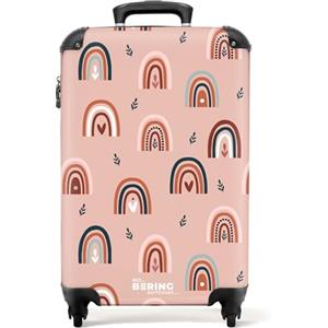 NoBoringSuitcases.com® Cartucce, Valigia rigida con rotelle, trolley, bagaglio a mano, 4 ruote, lucchetto TSA (Motivo astratto arcobaleno con cuori, 55x40x20 cm)