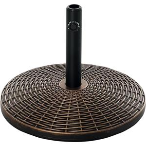 Outsunny Base per Ombrellone Rotonda in Plastica Effetto Rattan, Basamento da 25kg con Supporto per Pali da 35mm, 38mm, 48mm, Bronzo